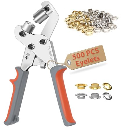 BILLIONGOLD - Kit di perforatrici per occhielli con 500 occhielli, occhielli magnetici da 0,9 cm, kit di attrezzi per occhielli, pinze per occhielli, per tessuti, cinture, artigianato, tende, tende