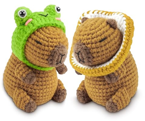Clyrax 2 Stück Gehäkelte Tiere, Capybara Häkelset für Anfänger mit Videoanleitung & Material, Häckel Kit für Anfänger, Stricken für Anfänger Set als DIY Bastelset für Kinder Erwachsene Anfänger Hobby