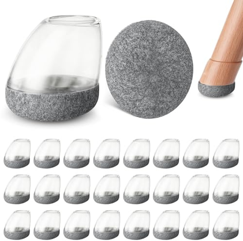 HA BIN Gommini per Sedie Rotondi, 24 Pezzi con Feltrini, Silicone Trasparente, Adatti per Piedi Inclinati, Protezione Antigraffio e Antirumore, Diametro 14-20mm, per Pavimenti in Legno e Ceramica (S)