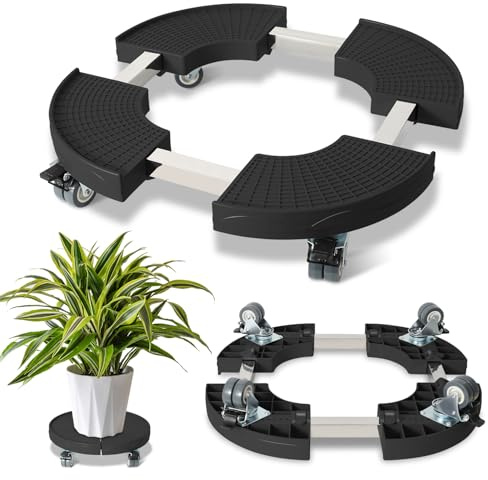 Fogmiea Rullo per piante rotondo, sottopentola con rotella di bloccaggio girevole a 360°, regolabile Ø 38 cm fino a 54 cm, portata 200 kg, resistente alle intemperie, per interni ed esterni, colore