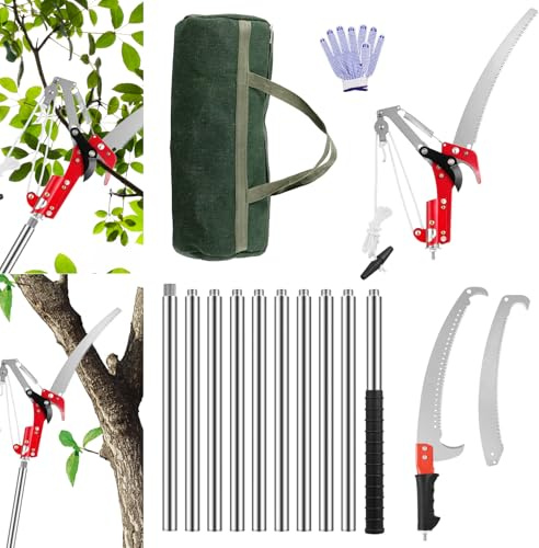 2-in-1 Tree Loppers Long Reach Telescopic, 82-402cm Long Reach Pruner with Extendable Handle & 33cm Saw, Lightweight Telescopic Tree Pruners Branch Cutters, Pulley Pole Pruner Hand Garden Loppers