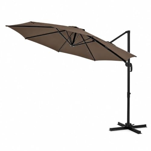 GarveeHome Parasol de Jardin Extérieur, Parasol Déporté Carré 3x3M à Manivelle, Inclinable et Rotation à 360°, Protection UV, Socle en Croix, pour Terrasse, Patio, Balcon, Plage (Brun)