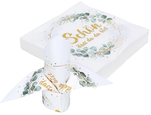 40 Stück Servietten Schön Dass Du Da Bist,Servietten Hochzeit Geburtstag Eukalyptus 2-Lagige servietten eukalyptus Servietten Grün Servietten Salbeigrün Taufe Kommunion Tischdeko 33x33cm