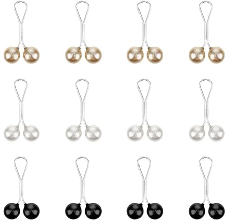 SULIKJHUI 12 Stück Hijab Nadeln | Perlen-Sicherheitsnadeln für Damen Metallische Hijab Pins mit 8mm Perlen für Schalnadeln Brosche Clip (Schwarz/Weiß/Gold)