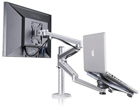 ThingyClub® Adjustable Aluminium Universal Laptop Notebook & Computer Monitor Stand Desk Mount Bracket clamp Tilt Swivel Dual Arm Support Holder (Laptop & Monitor)