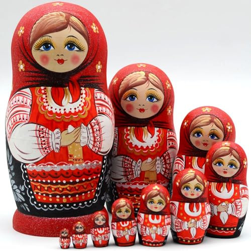YAKELUS Matroschkas Stücken handgemacht Das Lindenholz Geschenk Spielzeug Matruschka Russian Nesting Dolls professione Matrjoschka-Marke(10piece))