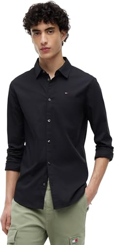 Tommy Jeans Herren Tjm Original Stretch Shirt Dm0dm04405 Langarmhemden Gewebte Oberteile, Black (Tommy Black), XXL EU