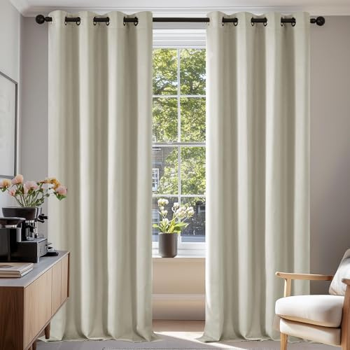 Deconovo Mörkläggningsgardin med köldskydd för vardagsrum, mörkläggningsgardin, köldskyddsgardin, 138 x 132 cm (höjd x bredd), ljusbeige, set om 2