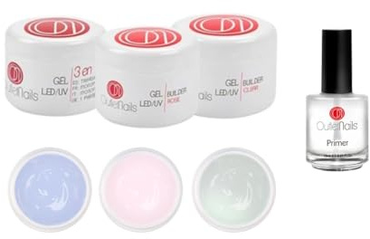 Kit de UV Gel 3 Geles de 15ml + Primer 15ml para uñas de gel / 1 x UV/LED Gel 3 en 1 Trifasico + 1 x UV/LED Ge Constructor Clear + 1 Gel UV/LED Constructor Natural + 1 Primer 15ml