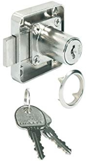 Gedotec Möbelschloss Zylinder Riegel-Schloss Schubladen & Schrank-Türen - H6111 | Kasten-Schloss mit Dornmaß 25 mm | Stahl vernickelt | Anschlag: Lade | 1 Set - Türschloss gleichschließend für Möbel