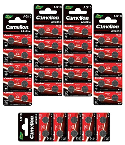Camelion AG10, LR54 LR1130, Pile Bouton (5 x Lot de 10) - 50 Piles
