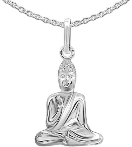 CLEVER SCHMUCK Buddha Kette Silber Anhänger 16 x 13 mm sitzend poliert mit Erbskette 45 cm Sterling 925 im Etui Creme