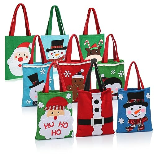 com-four® 9x Geschenkbeutel für Weihnachten, Geschenktasche für Nikolaus | Geschenktüte mit Henkeln - Filzbeutel mit Weihnachtsmotiven 24 x 20 cm