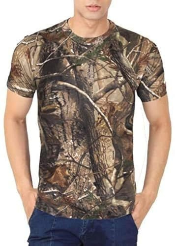 LE11 Men’s Real Jungle Tree Print T-Shirt, Camouflage Camo T Shirt for Gym, Training & Running, Breathable Lightweight Summer Top, Short Sleeve Hunting T-Shirt, Plus Size S–5XL, Assorted Shades - L