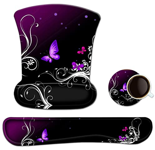 Keyboard Wrist Rest Pad Mauspad, ToLuLu Mouse Pad für Computer-Laptop, rutschfestes Mousepad Keyboard Wrist Support Erhöhter Speicherschaum für einfaches Tippen und Schmerzlinderung, Purple Butterfly