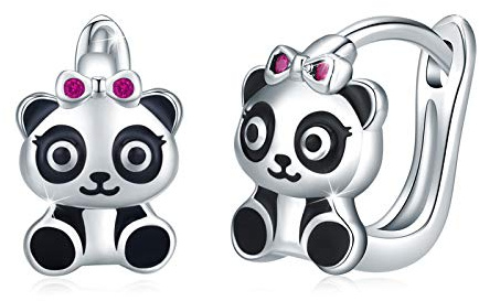 CUOKA MIRACLE Panda Ohrringe Creolen Mädchen 925 Sterling Silber Kinder Creolen Klein Kreolen für Damen Durchmesser 10mm Klappcreolen Panda Tier Ohrringe für Damen Mädchen Mutter Tochter Freunde