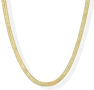 PAVOI 14K Gold Plated Curb Paperclip Box Sphere Bead Snake and Figaro Chain Adjustable Necklace (Snake-L, Yellow Gold Plated)