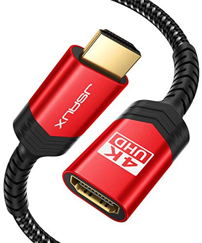 JSAUX HDMI Verlängerungskabel 3M 4K@60 Hz 2K@144Hz HDR High Speed HDMI 2.0 Stecker auf Buchse unterstützt 3D 18 Gbps ARC Ethernet Kompatibel mit TV Stick Roku Fire Stick Blu Ray PS3 PS4 Rot
