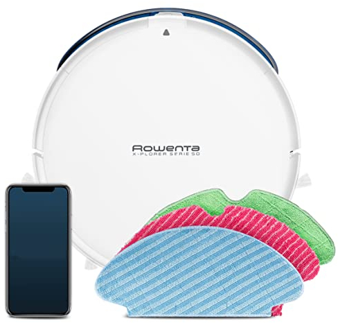 Rowenta X-Plorer Serie 50 Total Care RR7347 - Robot aspirador y fregasuelos, mapeo conectado, 1500 Pa, mascotas y alergias, Alexa y Google Assistant, 3 mopas, 3 velocidades, 120 min autonomía, Negro