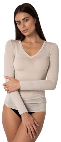 Lovable Langarmshirt mit tiefem V-Ausschnitt und unsichtbaren Oberflächen – Modal und Kaschmir elastisch – atmungsaktiv, warm und weich – Damen-Strickwaren