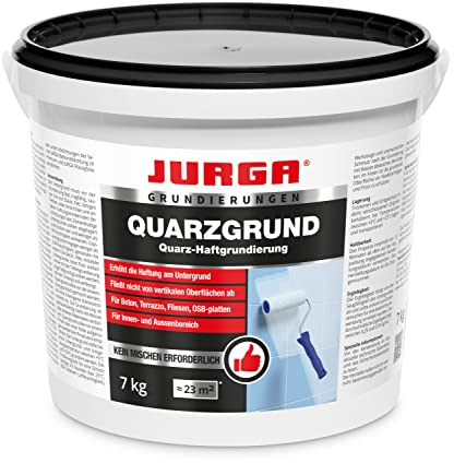 JURGA Quarzgrund Weiss 7 kg - ca.23m² Haftgrund Fliese auf Fliese mit Quarzsand - Quarzgrundierung auf Fliesen & Putz & Beton Fliesengrundierung