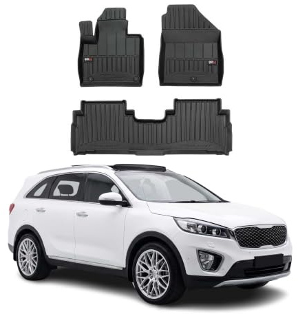 OMAC Fußmatten für Kia Sorento 2015-2020 TPE 3X Schwarz | Premium, Automatten, Gummimatten, Allwetter, fahrzeugspezifisches Produkt, 3D-Passform, Antirutsch, wasserdicht