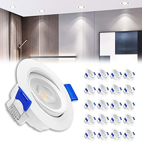 Froadp 20 Stück Einbauleuchten Decken, 230V LED Deckenleuchte Flach Einbaustrahler Set, Kunststoff Deckenspots Haushalt, 5W Ultraslim LED Spots für Wohnzimmer Bad Küche Büro (Kaltweiß 6500K)