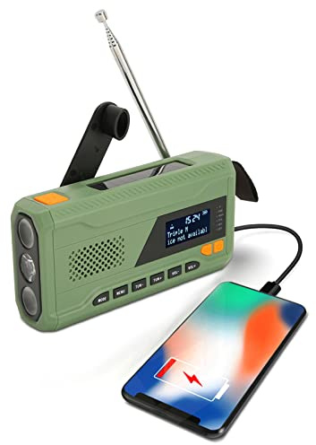 Handkurbel Solarradio, DAB UKW Handkurbel Notfallradio mit Bluetooth, Tragbares Notfall Wetterradio mit 60 Cm/23,6 Zoll Teleskopantenne, Notradio mit Taschenlampe für Outdoor Camping