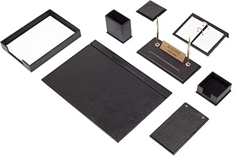 schwarzes Leder-Schreibtisch-Set – Schreibtischunterlage – Notizpapierhalter – Stifthalter – Lederuntersetzer – Schreibtischzubehör – Schreibtisch-Organizer (10PCS-SINGLETRAY)
