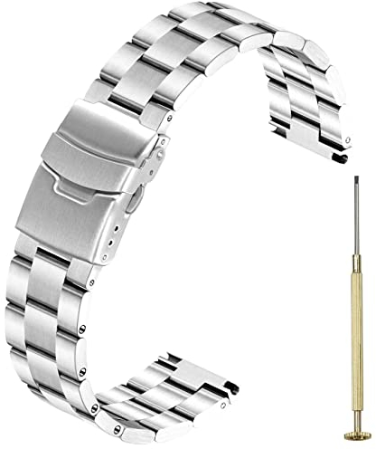 Juntan 20mm 22mm Uhrenarmband Edelstahl einschraubbar Uhrenarmband konisch gebürstetes Metallarmband für Männer Frauen Schnellspanner Ersatzarmband mit doppelter Faltschließe