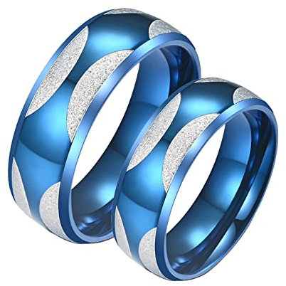 Freundschaftsringe Beste Freundinnen, Herrenringeedelstahl Silberner Blauer Ring mit Abgeschrägter Kante Damengröße 62 (19.7), Herrengröße 60 (19.1)