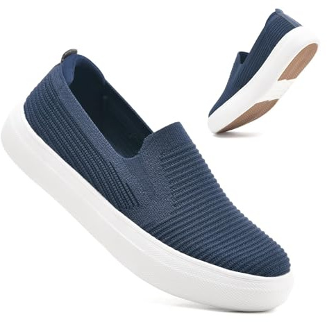 konhill Mocassins pour Femmes Chaussures de Marche TricotéEs Respirantes Tennis Travail Confortable Baskets Mode Formateurs Marine EU 41