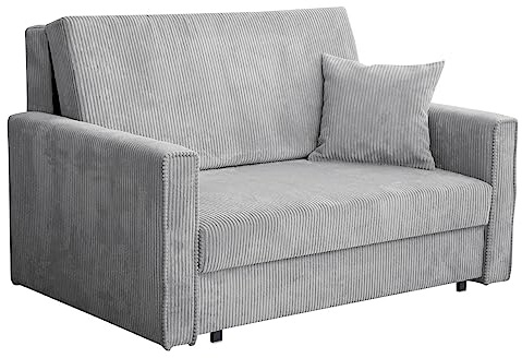 Mirjan24 Sofa Viva Bis Premium II mit Schlaffunktion, 2 Sitzer Polstersofa mit Bettkasten inkl. Kissen, Schlafsofa Sofagarnitur, Bettsofa, Wohnlandschaft, Stoff: Cord (Poso 110)