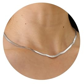 RWQIAN Flache Halskette Damen Schlangenkette Fischgrätenmuster Kette Silber Choker Schmuck 3mm