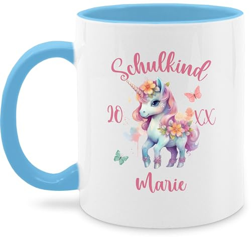 Tasse Tassen 325ml - Einschulung Schulanfang - Schulkind 2026 Einhorn Unicorn - 325 ml - Hellblau - geschenke personalisierte einschulungsgeschenke schulanfänger 2025 trinktasse 2024 mädchen