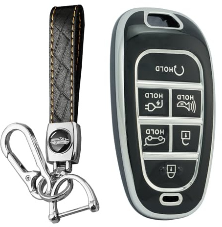 KUNIO Keyless Schlüsselhülle Passt für Hyundai Tucson NX4 Ioniq 5 Santa Fe Nexo 2021 2022 2023 Autoschlüssel Hülle TPU Schutzhülle Schlüsselcover Schlüsselanhänger 6 Tasten A Schwarz