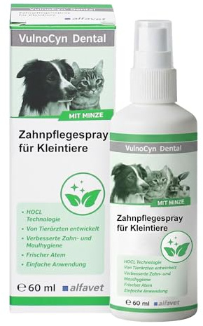 Alfavet VulnoCyn Dental 60 ml - Zahnpflegespray für Hunde & Katzen | Dentalspray mit Minze gegen Mundgeruch, HOCL-Technologie bei Kleintieren, Nagern & Kaninchen
