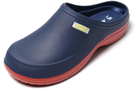 JOMIX Clogs Herren Pantoletten Sommer Gartenschuhe Leichte Medizinische Arbeitsschuhe kochschuhe rutschfest Gummi Gartenclogs Elegant Sanitär Hausschuhe Leichte Eva Slipper (Navy, 43 EU)