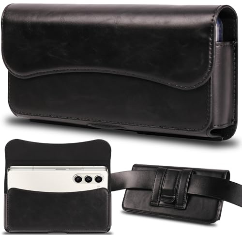 INGIDO Handy Gürteltasche Premium Leder Tasche mit Gürtelclip Handytasche für iPhone 15 Pro Max 14 Pro Max 13 Pro Max 12 Pro Max 11 Pro Max 15 Plus 14 Plus, Galaxy S24 Plus, S23 Plus, Schwarz -L