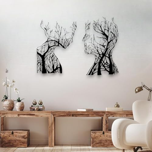 Tubibu Baum des Lebens Wanddeko, Wandbild aus Metall Schwarz, Haus Wandkunst-Dekoration, Moderne Deko, Bilder für Zuhause Büro Schlafzimmer, Wohnzimmer und Küche