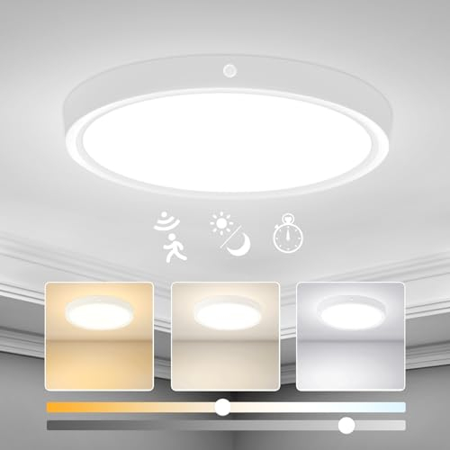 Yafido Plafón LED Techo con Sensor Movimiento18W 1800LM, 3000K-6000K Lámpara de Techo Moderna 22CM, IP44 Plafón Led Redonda para Cocina Balcón
