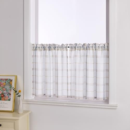Joyswahl Leinen Scheibengardine im Landhausstil »Jill« Bistrogardine 2er Set Küche Gardinen Transparent Küchengardinen Weiß Kurzstores Blau HxB 45x90cm 2 Stück