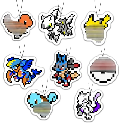 GTOTd Cartoon Air Freshener Card Pendant (8Pack Refreshing Ice Scent) Gifts Merch Retro Game Car Supplies Accessories Christmas Decor for Hanging Rearview Mirror Decor Car Interior