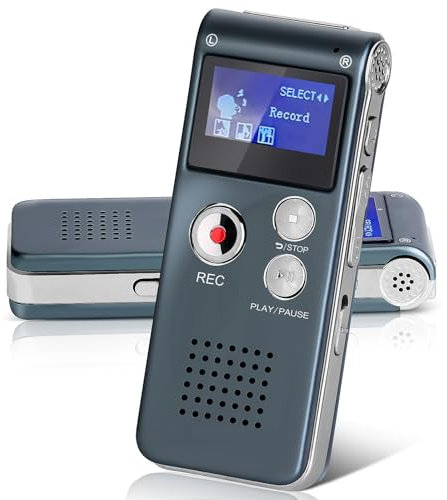 Helterfolg Diktiergerät, 16 GB, USB-wiederaufladbares Band-Recorder mit Wiedergabe, tragbares Mini-Diktiergerät mit multifunktionalem digitalem Audio und MP3-Play(Grau)