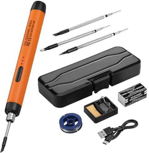 JIZZU Kabelloses Lötkolben Set 800mAh, Soldering Iron Set, USB Lötkolben mit Lötzinn, Lötkolben Temperatur Einstellbar 300℃-450℃, 50g Lötdraht, 3 Lötspitzen