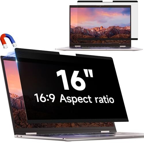 IPROKKO Laptop Magnetic Privacy Screen - 16 Inch for Hp/Dell/Acer/Lenovo/ThinkPad/Asus/Sony, Removable 16:9 Aspect Laptop Shield, Anti Blue Light Glare Filter