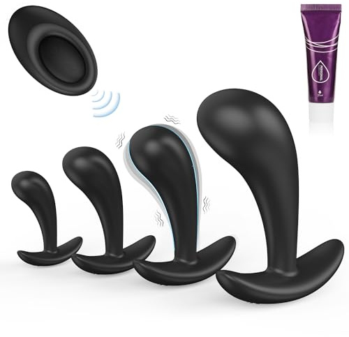 Meeteel Analplug Set Analvibratoren- 4PCS Silicone Anal Plug Sex Spielzeug für Paare mit 12 vibrationsmodi und 3 Größen Nicht vibrierende Butt Plug Erotik Prostata Stimulation für Männer Frauen