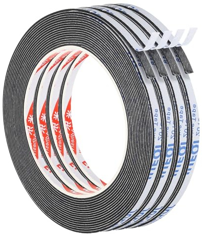PATIKIL 5m Dichtungsband Selbstklebend, 5mm(B) x 1mm(D) Dichtband für Fenster Türen, Schaumstoff Klebeband 4 Rollen, Schwarz
