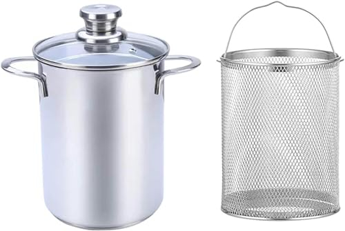 Olla para espárragos de 4,2 L, olla para cocinar a vapor de verduras y espárragos de acero inoxidable 304, sartén profunda con aceite, cesta y tapa para el hogar, cocina, restaurante, utensilios