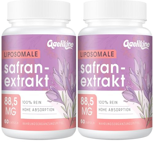 Azafrán Liposomal 88,5 mg – Cápsulas de Extracto de Azafrán 100% Puro, Fórmula de Alta Absorción, 120 Cápsulas